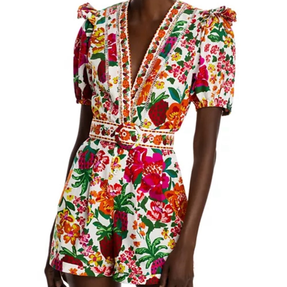 FARM RIO Flowerful Sketch Romper in Off White